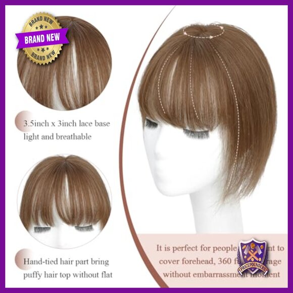 10 Inch Human Hair Topper with Bangs for Thinning Crown Daily Use